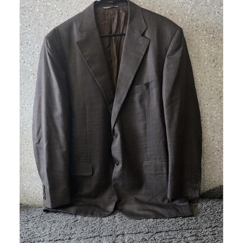 Canali Men's Silk Wool Blazer 56L EU 46L US Brown Beige Blue Plaid Made in Italy